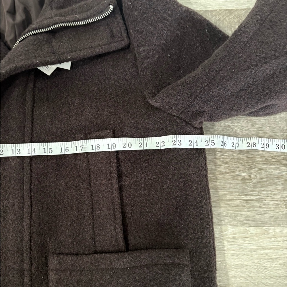 Zara Chocolate Brown Wool-Blend Puffer Coat - Picture 8 of 9